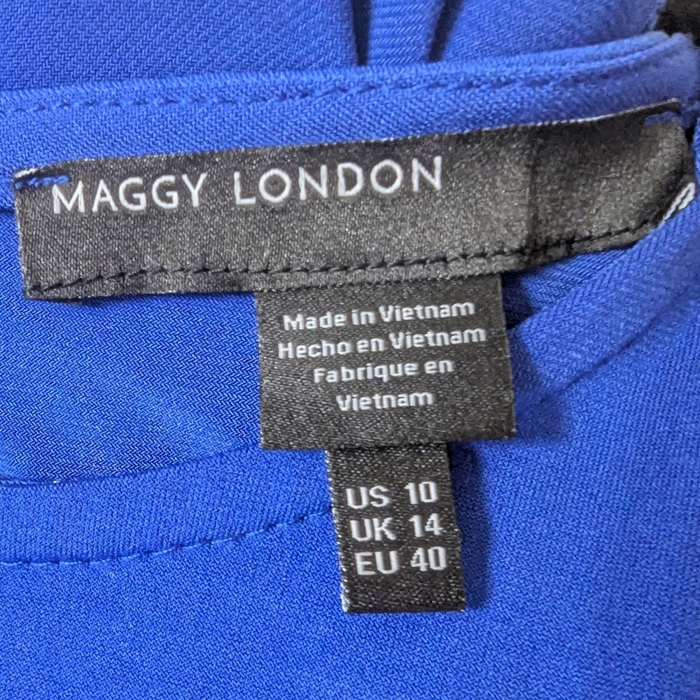 Maggy London Short Sleeve Ruched Mini Dress Blue "Vivienne" - Sz 10 - Picture 4 of 10